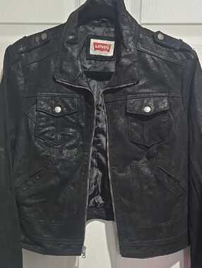Levi's Black Faux Leather Zip Jacket with Snap Pockets